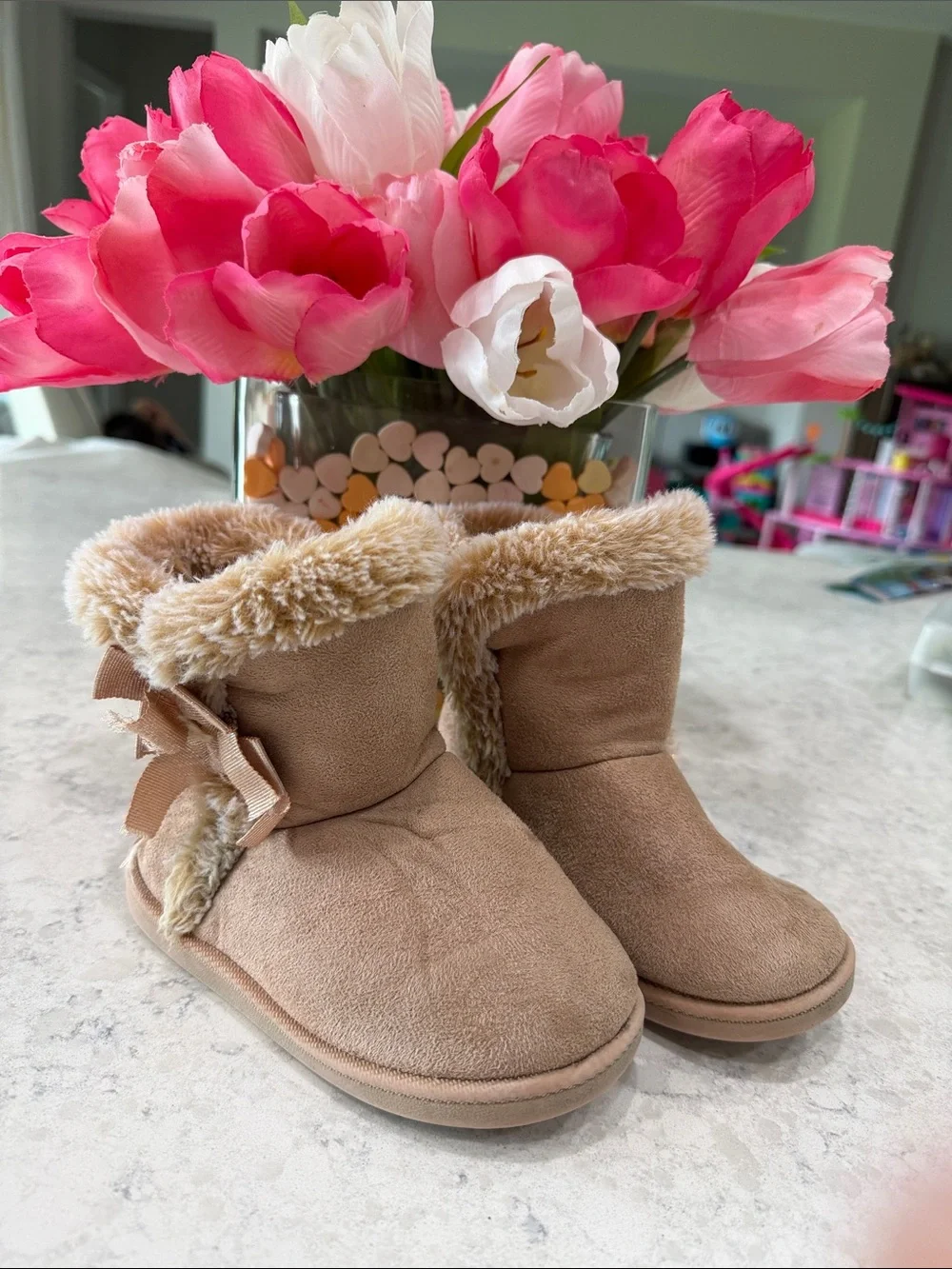 Kids Faux Fur Lined Ankle Boots - Tan